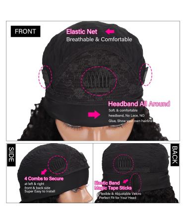 SIADEE Brazilian Curly Human Hair Headband Wig for Black Women - 14 Inch, 150% Density Natural Black, Glueless None Lace Front, Machine Made - Pack of 1 - Buy Online on GoSupps.com