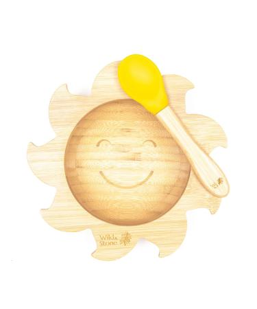 Wild & Stone | You are My Sunshine Baby Suction Bowl and Matching Spoon Set | Eco-Friendly Bamboo Baby Plate | Detachable Suction Base (Baby Yellow)