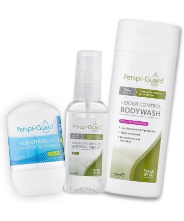 Perspi-Guard 3-Step Anti Sweat Deodorant Bundle - Odour Control Body Wash (200ml) 48-hour Roll On Strong Deodorant for Excessive Sweating & Max Strength Antiperspirant Spray (50ml) - Buy Online on GoSupps.com