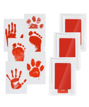 WHEELIO Baby Hand and Footprint Kit Inkless Hand and Footprint kit with 3 Ink Pads and 6 Imprint Cards Paw Print Kits for Dogs Cat - Red