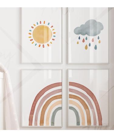 Happyarts A4 Poster Set - Hand-Painted Boho Sun Rainbow & Cloud Decor for Kids' Room | Perfect Baby Room Wall Art - Buy Online on GoSupps.com
