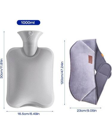 IWILCS Hot Water Bottle with Plush Cover - Rubber Hot Water Bag for Neck, Shoulder, Back, Legs, and Waist - Gray - Buy Online on GoSupps.com