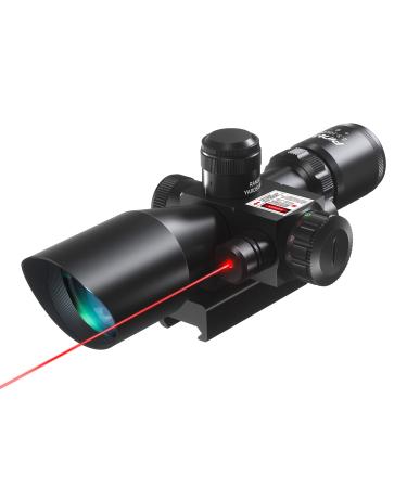 Pinty 2.5-10x40 Red Green Illuminated Mil-dot Tactical Rifle Scope with Red Laser Combo - Green Lens Color