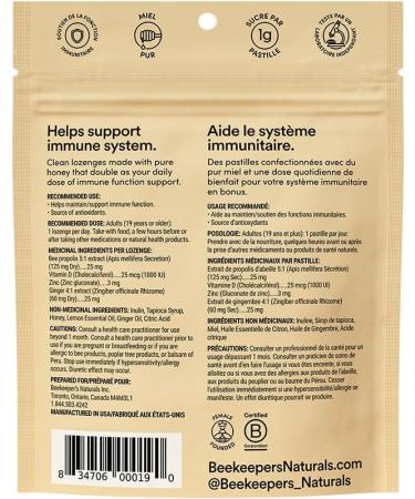 Soothing Honey Ginger Lemon Cough Drops by Beekeeper's Naturals - Immune Support with Vitamin D Zinc and Propolis Throat Soothing Lozenges 14 Ct(2PACK) Ginger Lemon 2 PACK - Buy Online on GoSupps.com