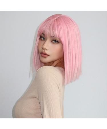Testar pink wig with pony short pink bob wigs for women14 inch long pink hair wig straight bob wigs synthetic daily use colorful cosplay wig for girls