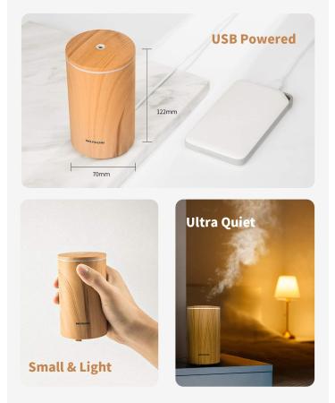 Muson Mini Essential Oil Diffuser - USB Powered Aroma Mist Humidifier for Car Office Travel - Colorful Mood Lights - Ultra Quiet Auto Shutoff - 100ml Wood Grain - Buy Online on GoSupps.com