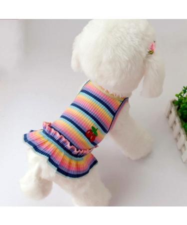 XINGNIAO Dogs Rainbow Stripe Summer Dress - Soft Cotton Doggy Outfits for Small to XXL Breeds - Lightweight & Breathable Litter Dress - Buy Online on GoSupps.com