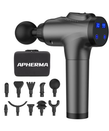 APHERMA Massage Gun, Muscle Massage Gun for Athletes Handheld Deep Tissue Massager Tool 30 Speed Levels 10 Heads Gray