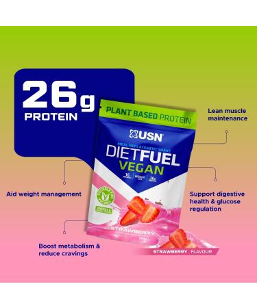 USN Diet Fuel Vegan Strawberry 880 g Dairy Free Vegan Meal Replacement Shake and Vegan Protein Powders - Buy Online on GoSupps.com