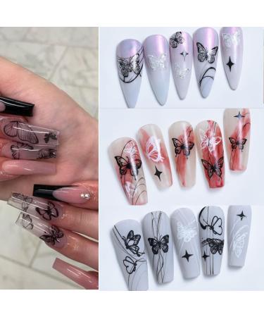 6 Sheets Butterfly Nail Stickers Decals Self-Adhesive Black White Butterflies Nail Art Stickers Nail Art Supplies Designs Kit for DIY Nail Tips Decoration - Buy Online on GoSupps.com