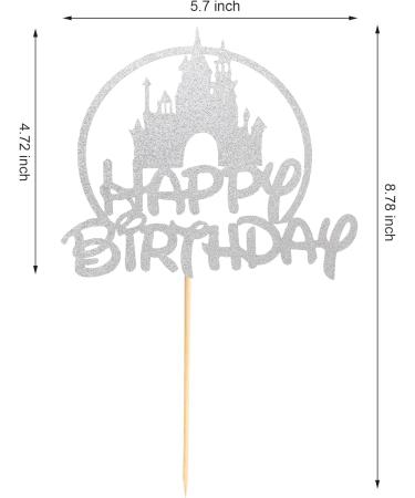 Arthsdite Castle Birthday Cake Topper Castle Theme Birthday Party Decoration Princess Prince Happy Birthday Cake Decoration - Silver Glitter - Buy Online on GoSupps.com