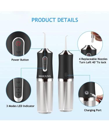 Portable Cordless Water Flosser Teeth Cleaner | 3 Modes 4 Jets | Rechargeable Dental Irrigator for Travel Home Braces | Black - Buy Online on GoSupps.com