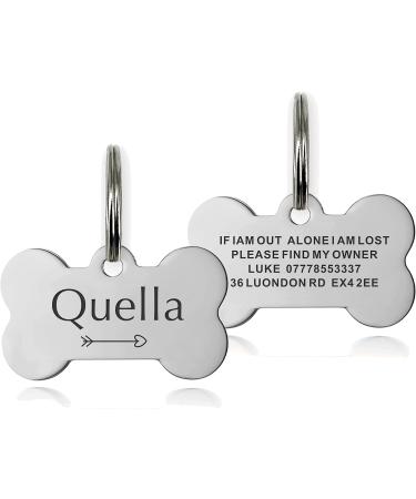 ID Tag Small Large Personalised ID Tag for Pet Dog Doggy Cat Kitten Kitty Puppy Engraved Dog ID Tag (Silver Bone) - Buy Online on GoSupps.com