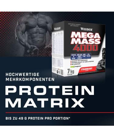 Weider Mega Mass 4000 Weight Gainer Shake - Strawberry | Protein Creatine Complex Carbs & Vitamins | Perfect Muscle Building Supplement | 7kg - Buy Online on GoSupps.com
