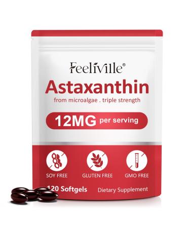 Astaxanthin 12mg (120 Softgels) - Premium Astaxanthin Antioxidant Supplements - Supports Eye Joint Internal Circulation Immune & Skin Health - Fresh Microalgae Source - Non-GMO & No Gluten