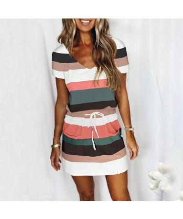 Ronony Women's Bohemia Summer Maxi Dress - Striped High Waist V-Neck Casual Ruffle Dress in Army Green - Perfect for Beach & Cocktail Events - Buy Online on GoSupps.com