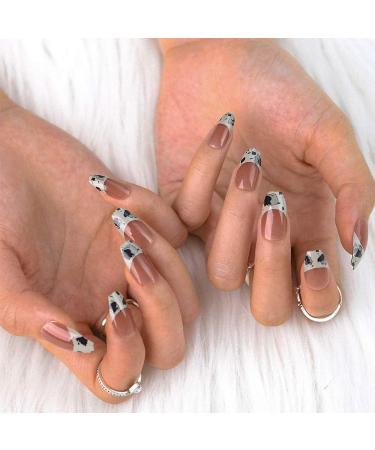 Bohen Long Coffin Pink French False Nails - 24 Glossy Ballerina Acrylic Nail Tips for Women & Girls - Buy Online on GoSupps.com