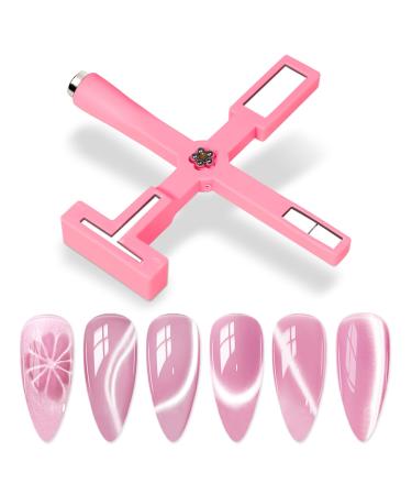Nail Magnet Tool Set 5 in 1 Multi-Function Nail Magnet with Silicone Protective Case Magnetic Nail Polish Magnet Wand for Nails Cat Eye Nail Gel-Pink