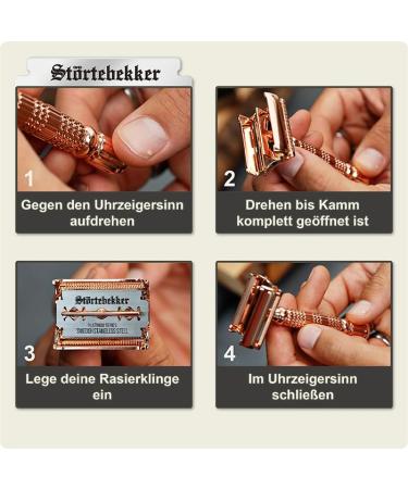 St rtebekker Premium Razor Hobel | Handmade Leather Etui | Travel Razor Set with 10 Blades & Built-in Mirror | Vintage Ros Gold-Caf Design - Buy Online on GoSupps.com
