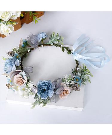 Buy Kemelo Boho Beach Wreath Headband | Blue Flower Crown Halo Garland | Women's Headwear for International Shipping - Buy Online on GoSupps.com