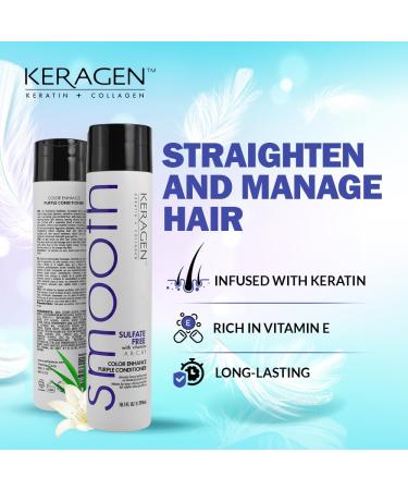 KERAGEN Purple Conditioner - Sulfate-Free Color Enhance for Blonde & Silver Hair | Neutralizes Yellow Tones with Keratin Vitamins & Jojoba Oil - 10oz - Buy Online on GoSupps.com