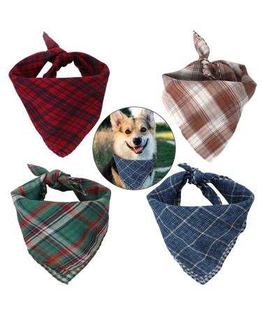 Dadabig 4 pieces of bandana for dog pet bandana's dog hill towel collar stylish checkered dog-neck cloth reversible triangle puppy scarf for cute dogs and cats (cotton) - Buy Online on GoSupps.com