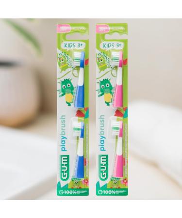 GUM Playbrush KIDS 3+ Original Extra Soft Brush Heads 2-Pack - Blue | International Shipping Available - Buy Online on GoSupps.com