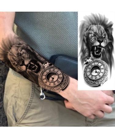 8 Sheets Realistic 3D Black Tribal Tiger Temporary Tattoos - Men/Women Pirate Lion Compass Clock Warrior Gladiator Fake Tattoo Stickers - Buy Online on GoSupps.com