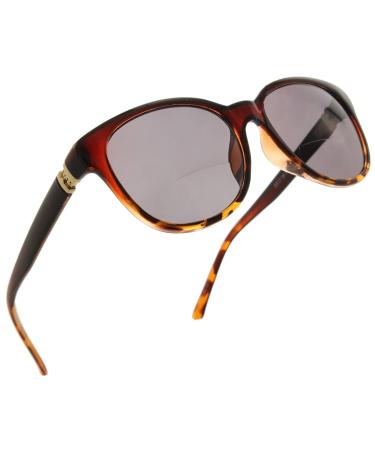 Fiore Cateye Bifocal Reading Sunglasses for Women Sunglass Readers with Designer Style Brown/Leopard 4.0 x