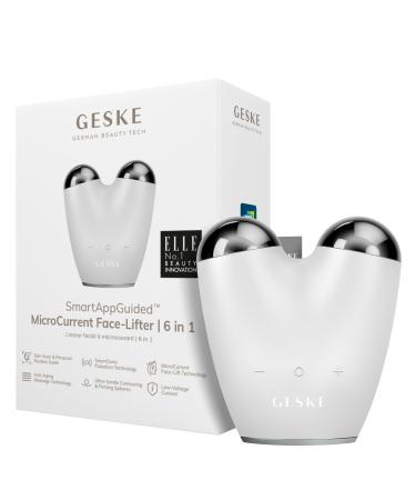Geske |SmartAppGuided Microcurrent Face-Lifter |6 in 1 |Facial Lifting |Face & Jawline Trainer |Face lift |Anti -aging device |Microstrom against wrinkles |Double chin remover white