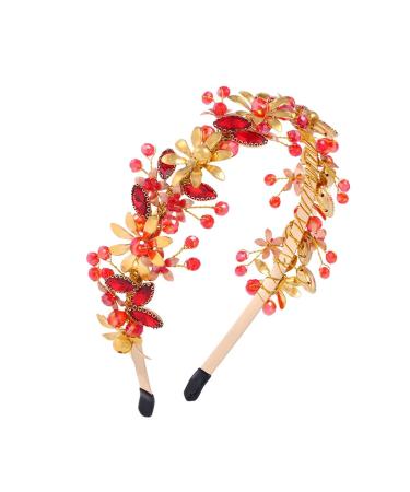 IYOU Bridal Wedding Headbands Red Flower Hair Bands Sparkly Rhinestone Party Christmas Bride Hair Accessories for Women and Girls