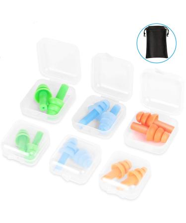 Nnrly 6 Packs Reusable Silicone Ear Plugs Waterproof Hypoallergenic Noise Reduction Earplugs for Hearing Protection Suitable for Sleeping Snoring Swimming Concerts with Storage Bags