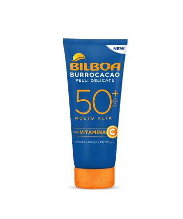 Bilboa - Burrocacao - Face and body protection cream SPF 50+ with vitamin C - Moisturizing nourishing and protecting - for sensitive skin - Dermatologically tested - 180 ml tube