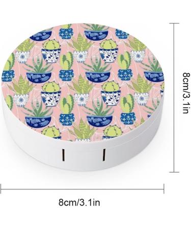 Cactus Floral Round Case For Contact Lens Kit Storage Box with Mirror Printed - Buy Online on GoSupps.com