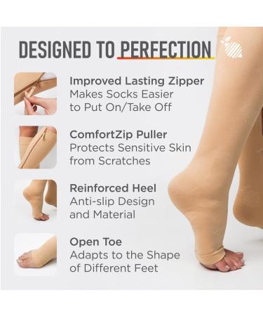 Buy Zipper Compression Socks 20-30mmHg Open Toe - Medical Zip Guard for Skin Protection | Men's & Women's Beige Socks - Medium Size - Buy Online on GoSupps.com