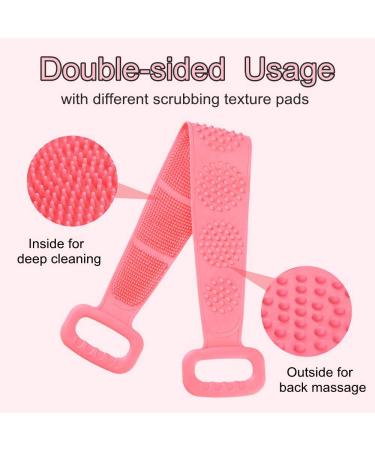 Silicone Back Scrubber for Shower and Bath - Exfoliating Skin Body Scrubber with Soft Brush Bristles and Massage Dots - Pink - Buy Online on GoSupps.com