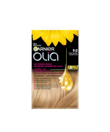 Garnier Olia Permanent Hair Dye Ammonia-Free Hair Color 9.0 Light Blonde Long-Lasting Hair Shine With 60% Oils 1 Application LIGHT / BLONDE SHADES 9.0 Light Blonde