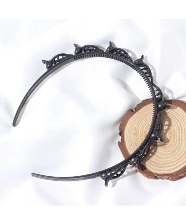 Hairband With Clips | Double Bangs Hairstyle Hairpin | Headband With Clips | Double Layer Twist Plait Headband | Fashionable Headband Non-Slip | Hair Styling Tools For Women Girls Black