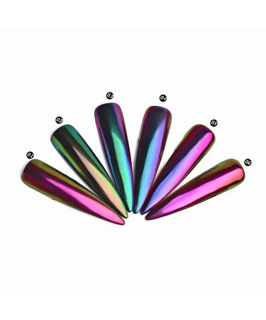 Chameleon Chrome Nail Powder Set - 6 Colors | Mirror Effect Glitters for Nail Art & Painting | Mica Powder for Bath Bombs - Buy Online on GoSupps.com