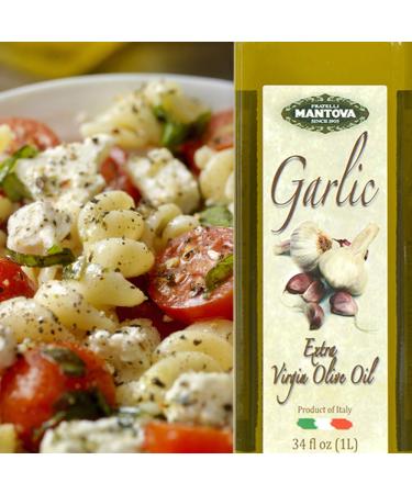 Mantova Garlic Extra Virgin Olive Oil (EVOO) 2-Pack - Cold-Pressed, Imported from Italy - Ideal Salad Dressing, Dipping Oil, and Cooking Oil - 34 Fl Oz Each - Buy Online on GoSupps.com