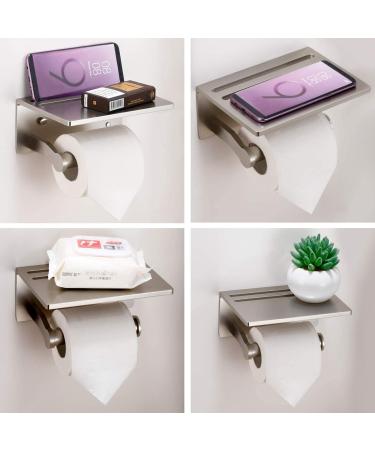 Smarthome Toilet Paper Holder with Shelf - Aluminum Tissue Roll Holder with Phone Storage - No Drilling, Wall-Mounted - Brushed Nickel - Buy Online on GoSupps.com