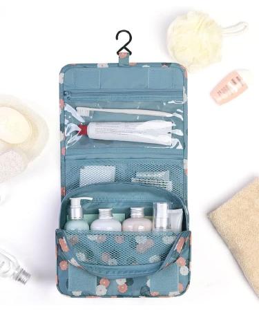 Travel Hanging Toiletry Bag for Women - Waterproof Cosmetic Organizer with Blue Flowers Design - Buy Online on GoSupps.com