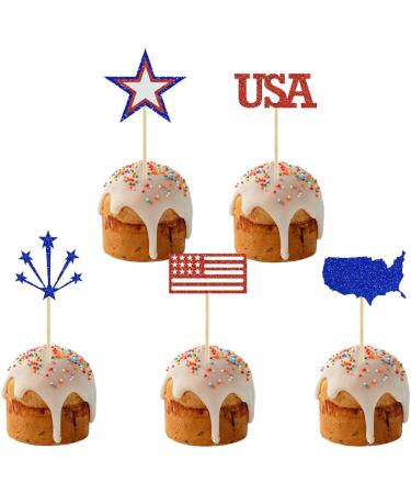 Ulfanit 4th of July Cupcake Toppers Glitter American Flag Blue Red Stars and Stripes Cup Cake Toppers USA Memorial Independence Day Appetizers Food Picks 10pcs - Buy Online on GoSupps.com