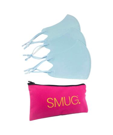 SMUG adjustable washable and reusable facial protection |3-pack |Anti-slip-nose and mouth protection |Made from Premium fabric |Fashionable Smart Cover |Skin -friendly cloth mask set with black bag blue