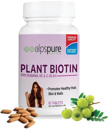 Biotin Supplements for Hair Growth Strong Hairs Glowing Skin & Healthy Nails | Reduce Hair Loss with Natural Biotin Source Sesbania Extract | 60 Veg. Tablets