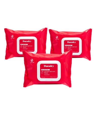 Duradry Antiperspirant Body Wipes for Men & Women - Anti-Sweat Wipes for Hands and Feet Neutralizes Odor and Excessive Sweating Quick-Drying and Travel-Friendly - Unscented Pack of 3 Unscented 30 Count (Pack of 3)