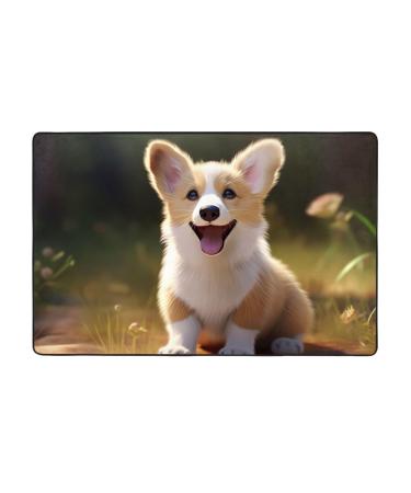 Flannel Carpet Corgi Puppy Pattern 60 x 39 in Non-Slip Durable Suitable for Living Room and Office Bedroom