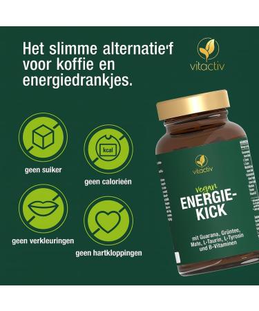 Vitactiv Natural Nutrition VITACTIV Energy Kick 90 Guarana Capsules with Matte Green Tea LTyrosine LTaurine plus B Vitamins Energy Capsules 100mg Caffeine Booster Vegan High Dose - Buy Online on GoSupps.com