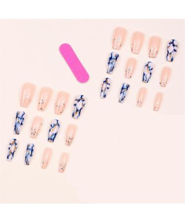 Nail art pieces flash blue marble medium wear nails nail stickers false nails nail art INS style wear nails 1 count (Pack of 1) - Buy Online on GoSupps.com