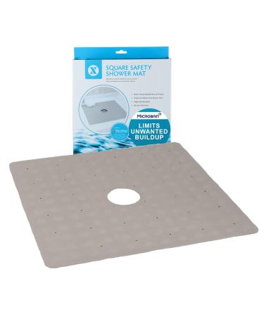 SlipX Solutions Microban-Infused Rubber Shower Mat, 21" x 21" | Anti-Slip Square Bath Mat w/ 140 Power Grip Suction Cups | Tan